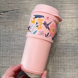 Tupperware Pink Floral and hummingbird Kids Travel Cup